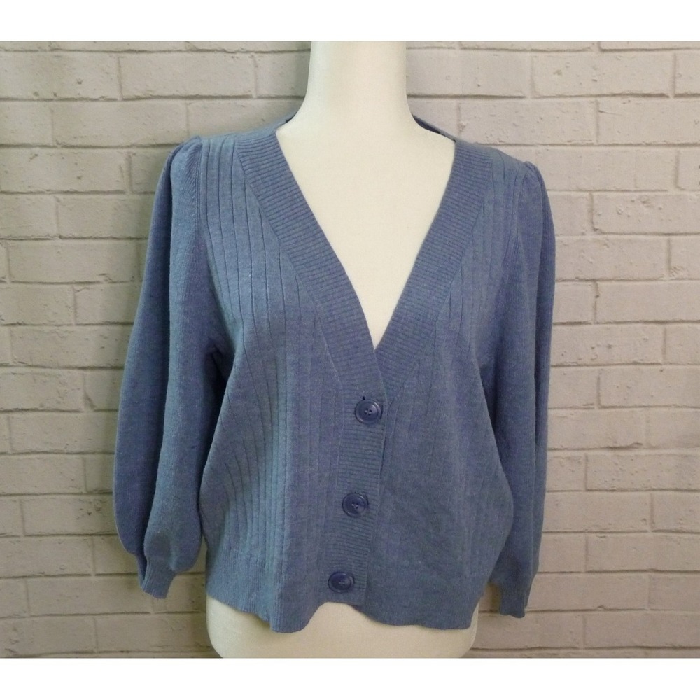 ONLY Blue Puff Sleeve Button Front Cardigan Sweater Size M